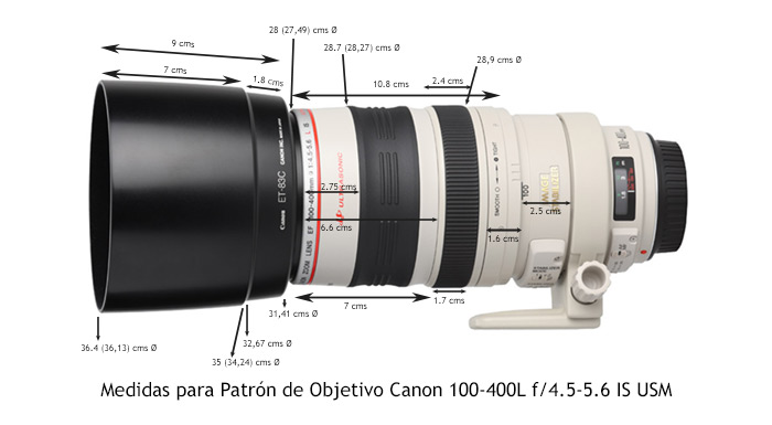 Medidas de Canon EF 100-400 mm f/4,5-5,6L IS USM