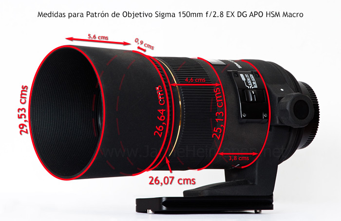 Medidas del Sigma 150mm f/2.8 EX DG APO HSM Macro